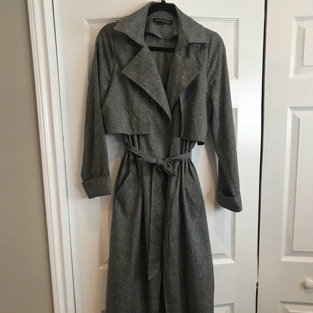 Naked Wardrobe Long grey Trench coat. Size L.